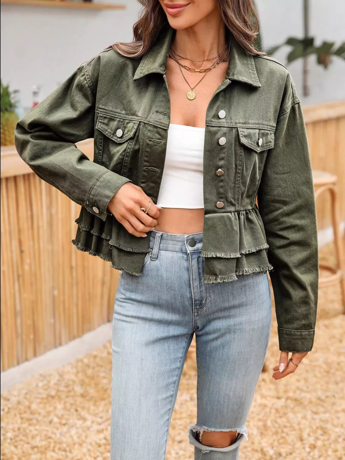 Ruffle Denim Jacket