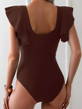 Ruffle Sleeve V Neck One Piece Swimsuit