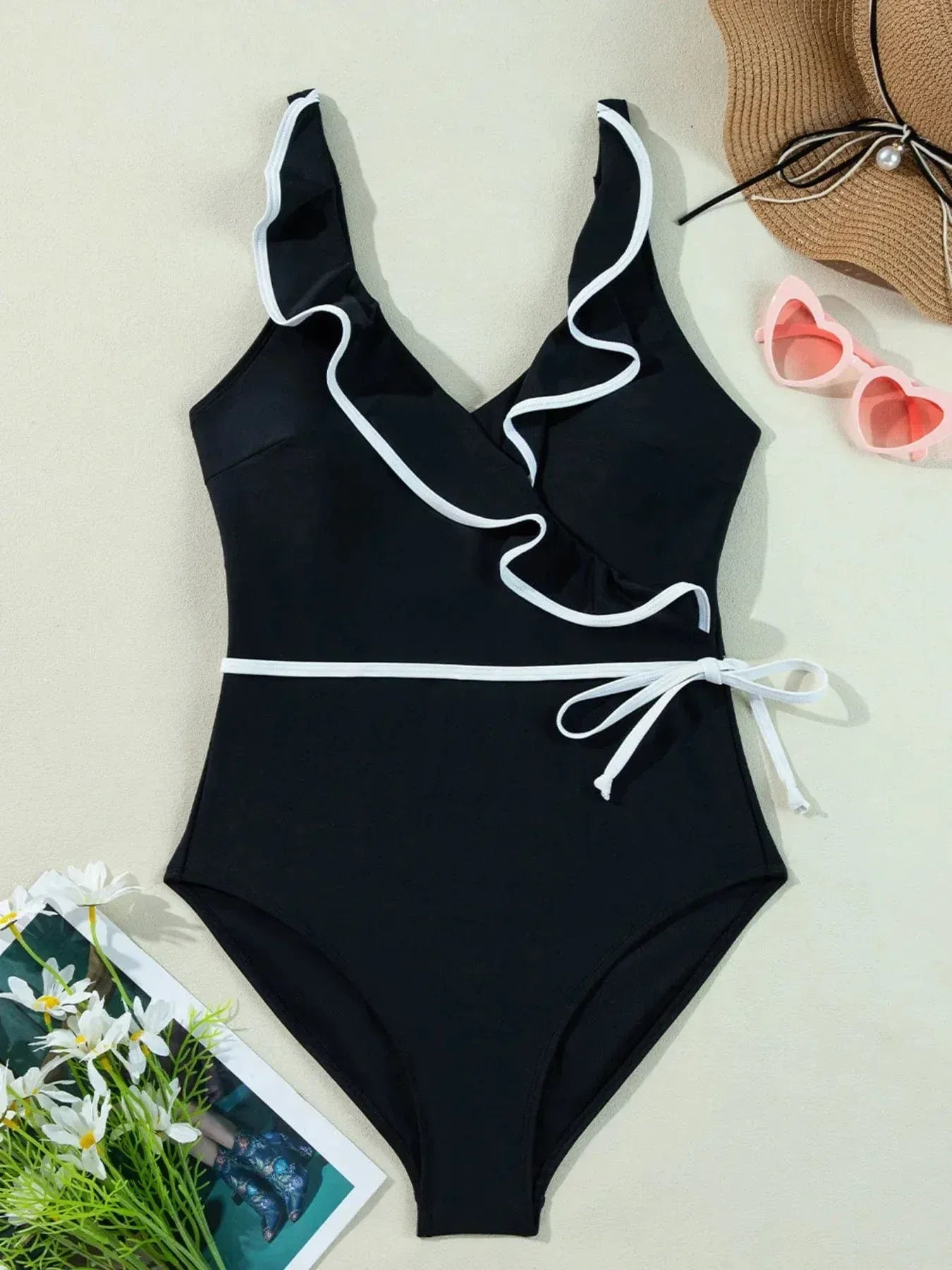 Ruffle Trim One Piece Swimsuit