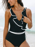 Ruffle Trim One Piece Swimsuit