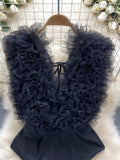 Ruffle Trim Sleeveless Bodysuit