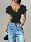 Ruffle Trim V-Neck Bodysuit