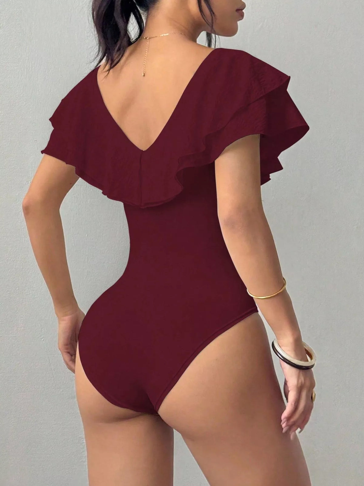 Ruffle Trim V-Neck Bodysuit