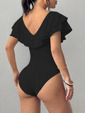Ruffle Trim V-Neck Bodysuit