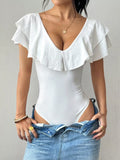 Ruffle Trim V-Neck Bodysuit