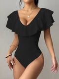 Ruffle Trim V-Neck Bodysuit