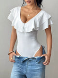 Ruffle Trim V-Neck Bodysuit