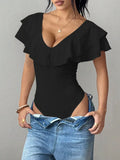 Ruffle Trim V-Neck Bodysuit