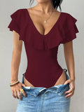 Ruffle Trim V-Neck Bodysuit
