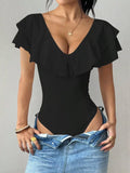 Ruffle Trim V-Neck Bodysuit