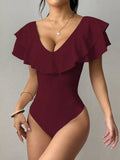 Ruffle Trim V-Neck Bodysuit