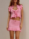Ruffled Cap Sleeve Top and Skirt Set