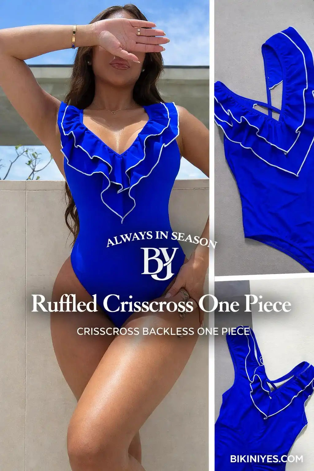 Ruffled Crisscross Backless One Piece Swimsuit