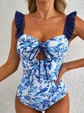 Ruffled Cutout One Piece Swimsuit