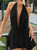 Ruffled Halter Neck Mini Dress Black / S