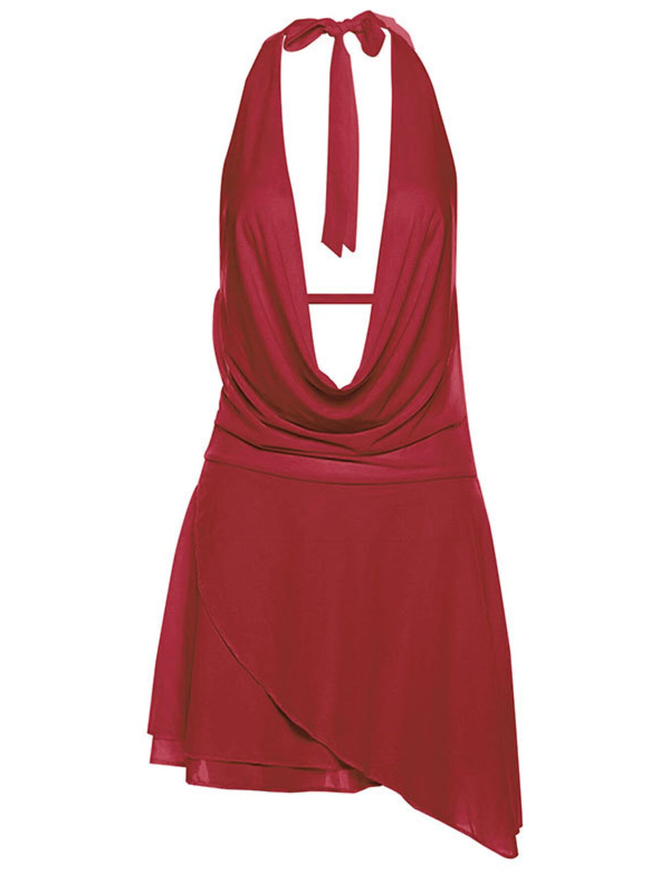 Ruffled Halter Neck Mini Dress Red / S