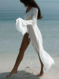 Ruffled Long Sleeve Cover-Up Dress