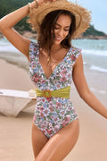 Floral Plunge One-Piece Swimsuit Pastel  Blue / S