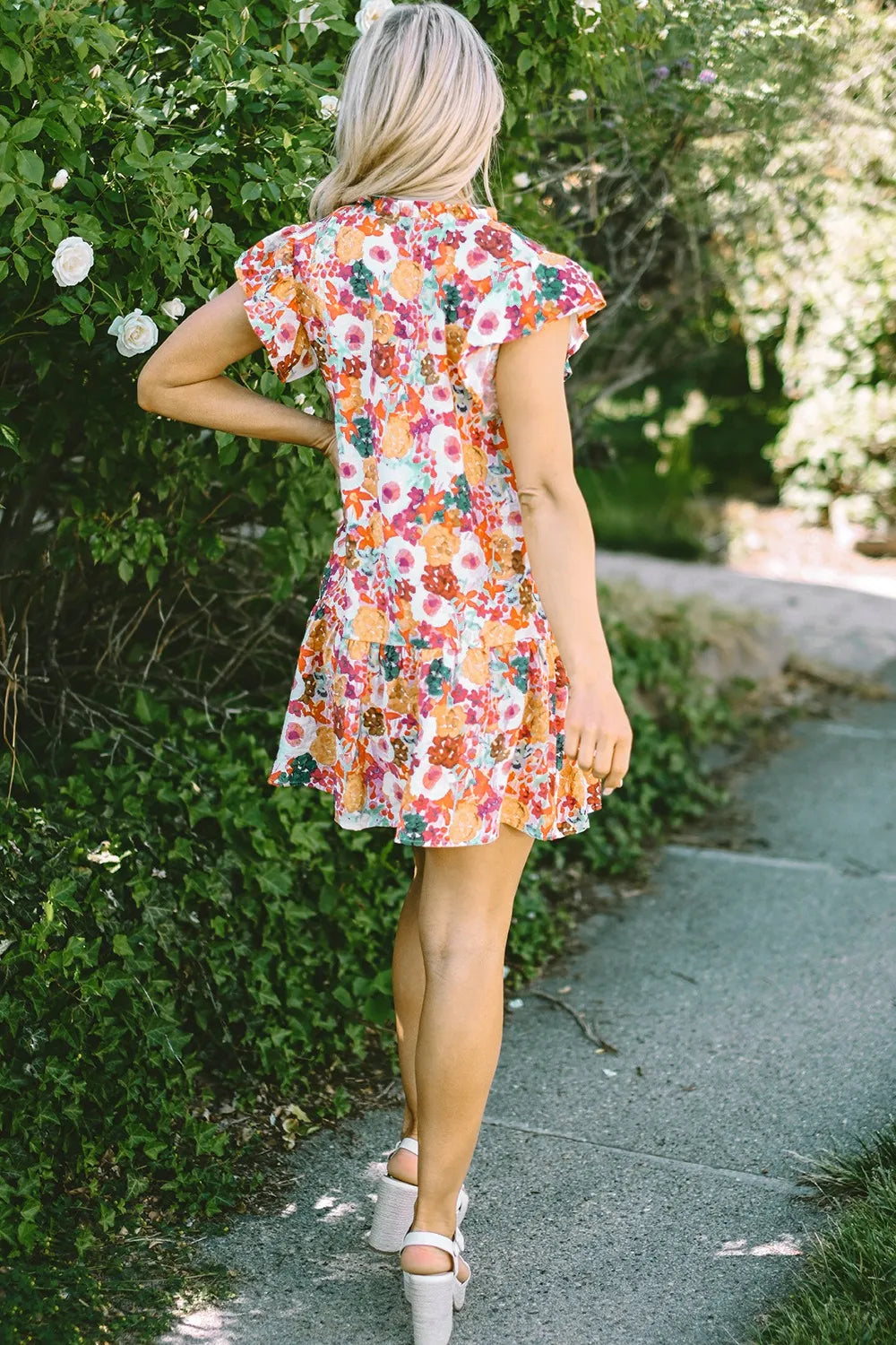 Ruffled Print Cap-Sleeve Mini Dress - product view 6