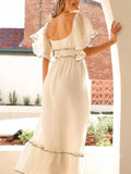 Ruffled Short Sleeve Tiered Maxi Dress Apricot / S