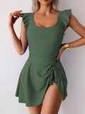 Ruffled Sleeve One-Piece Swim Dress