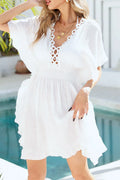 Ruffled Smocked Waist V-Neck Cover-Up