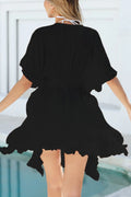 Ruffled Smocked Waist V-Neck Cover-Up