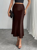 Satin Midi Skirt Brown / XS