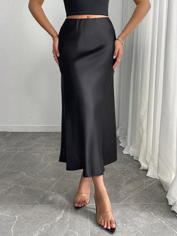 Satin Midi Skirt Dark Gray / XS