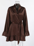 Satin Ruffle-Trim Lounge Nightgown Robe