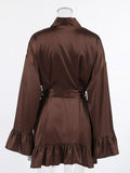 Satin Ruffle-Trim Lounge Nightgown Robe
