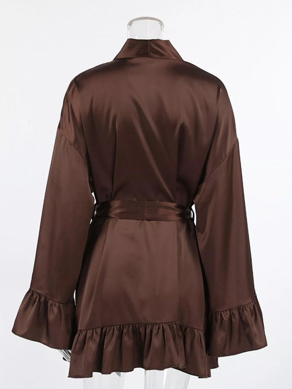 Satin Ruffle-Trim Lounge Nightgown Robe