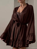 Satin Ruffle-Trim Lounge Nightgown Robe