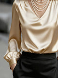 Satin V-Neck Long Sleeve Blouse