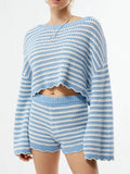 Scalloped Edges Striped Top and Shorts Set