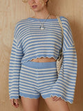Scalloped Edges Striped Top and Shorts Set