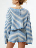 Scalloped Edges Striped Top and Shorts Set