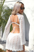 Angel Wings Scalloped Openwork Long Sleeve Cover-Up Dress