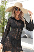 Angel Wings Scalloped Openwork Long Sleeve Cover-Up Dress