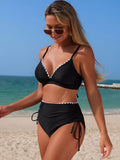 Scalloped Trim High-Waisted Swim Set