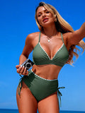 Scalloped Trim High-Waisted Swim Set
