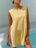 Scalloped Trim Sleeveless Cover-Up Yellow / S