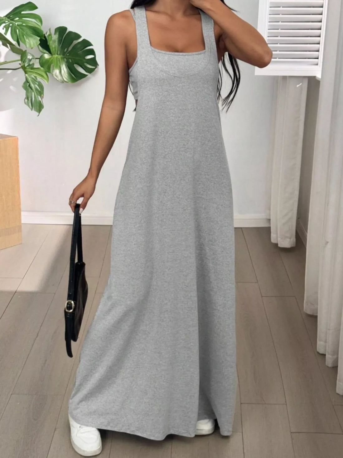 Scoop Neck Cami and Maxi Dress Set Black / S