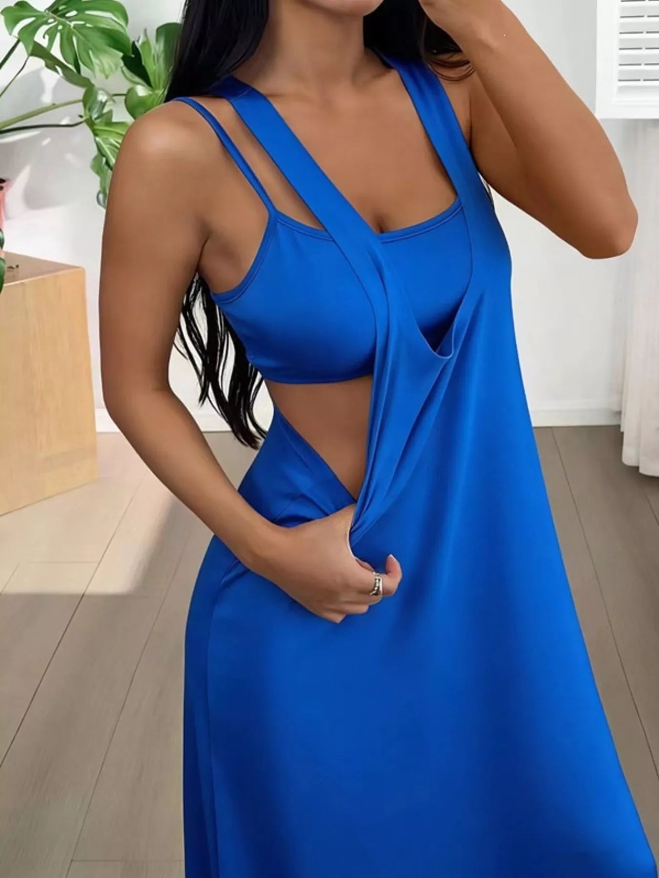 Scoop Neck Cami and Maxi Dress Set Dark Blue / S