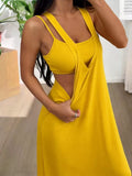 Scoop Neck Cami and Maxi Dress Set Yellow / S