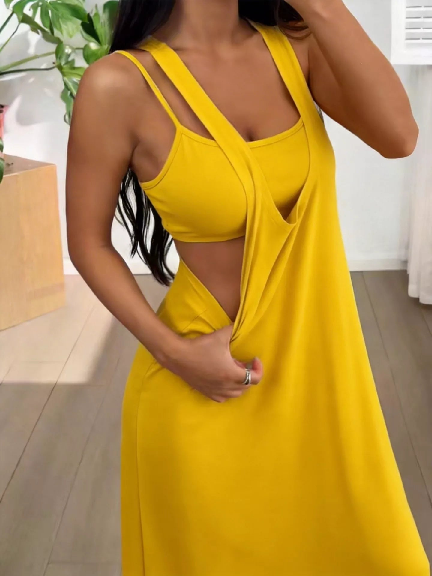 Scoop Neck Cami and Maxi Dress Set Yellow / S