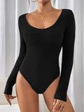Scoop Neck Long Sleeve Bodysuit Black / S