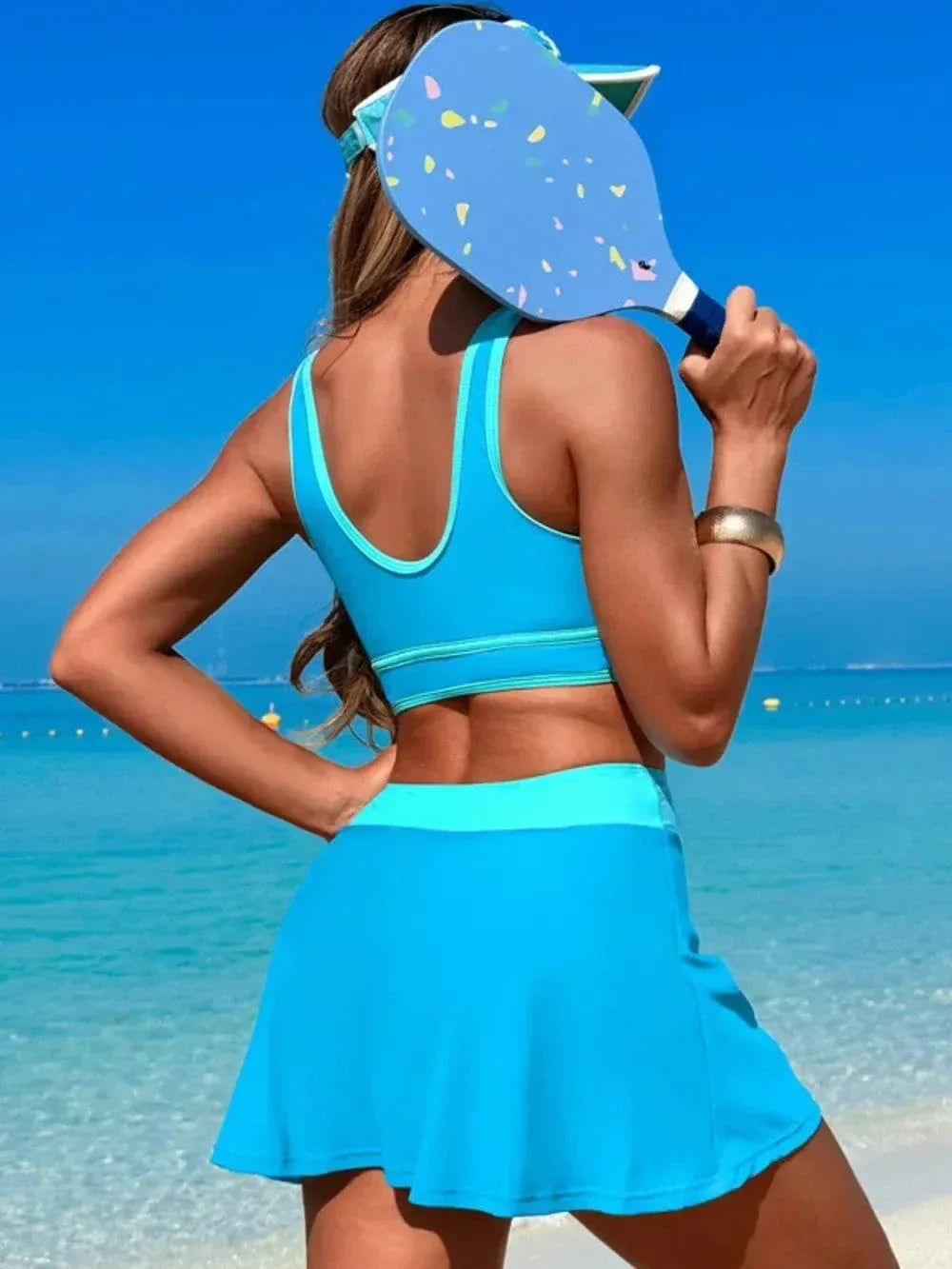 Scoop Neck Top and Skirt Swim Set