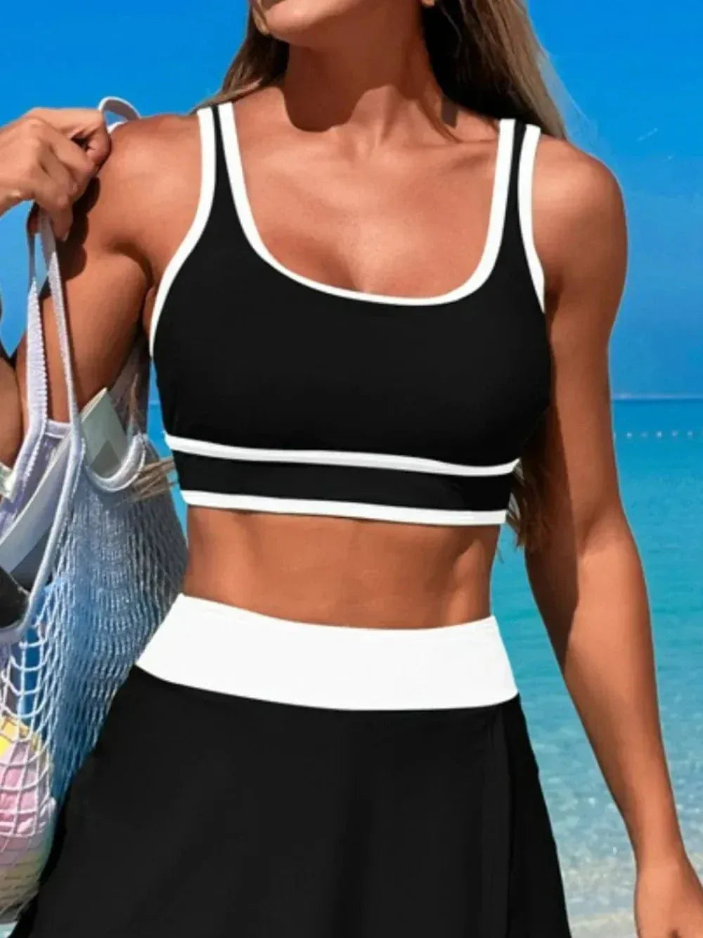 Scoop Neck Top and Skirt Swim Set