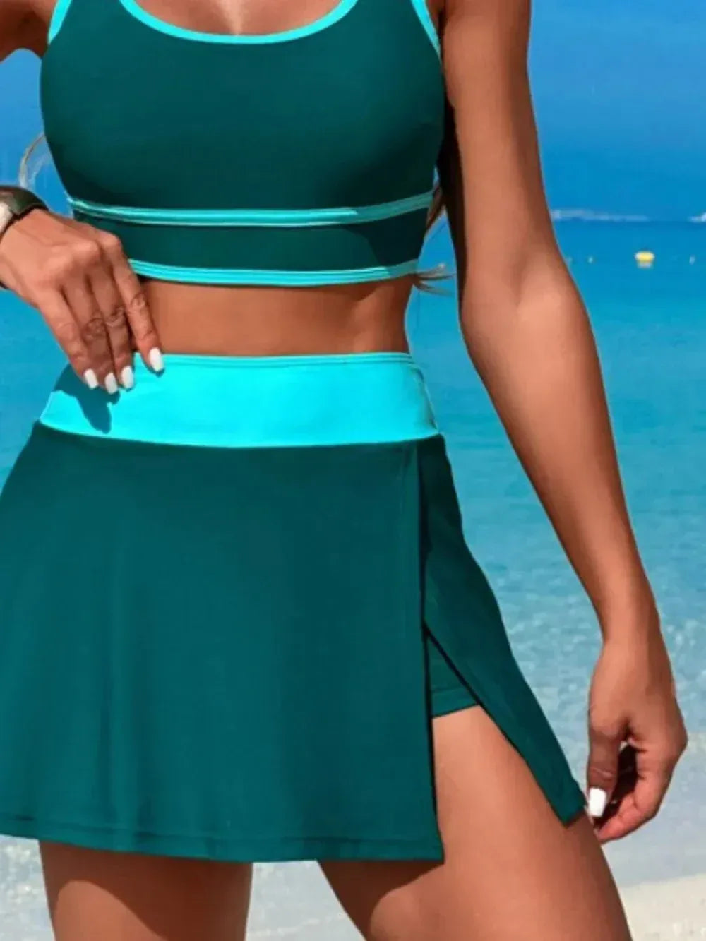 Scoop Neck Top and Skirt Swim Set